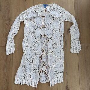 White + Warren Women's White Crochet Lace Applique Romantic Cardigan Sz‎ Small